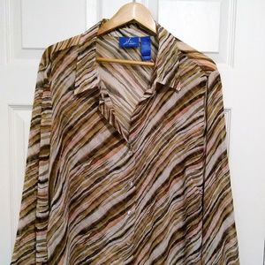 Women's Long Sleeve Brown Striped Blouse Size 22W